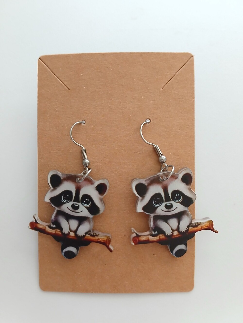 Fashion Jewelry Raccoon Drop Earrings - Brown/Black